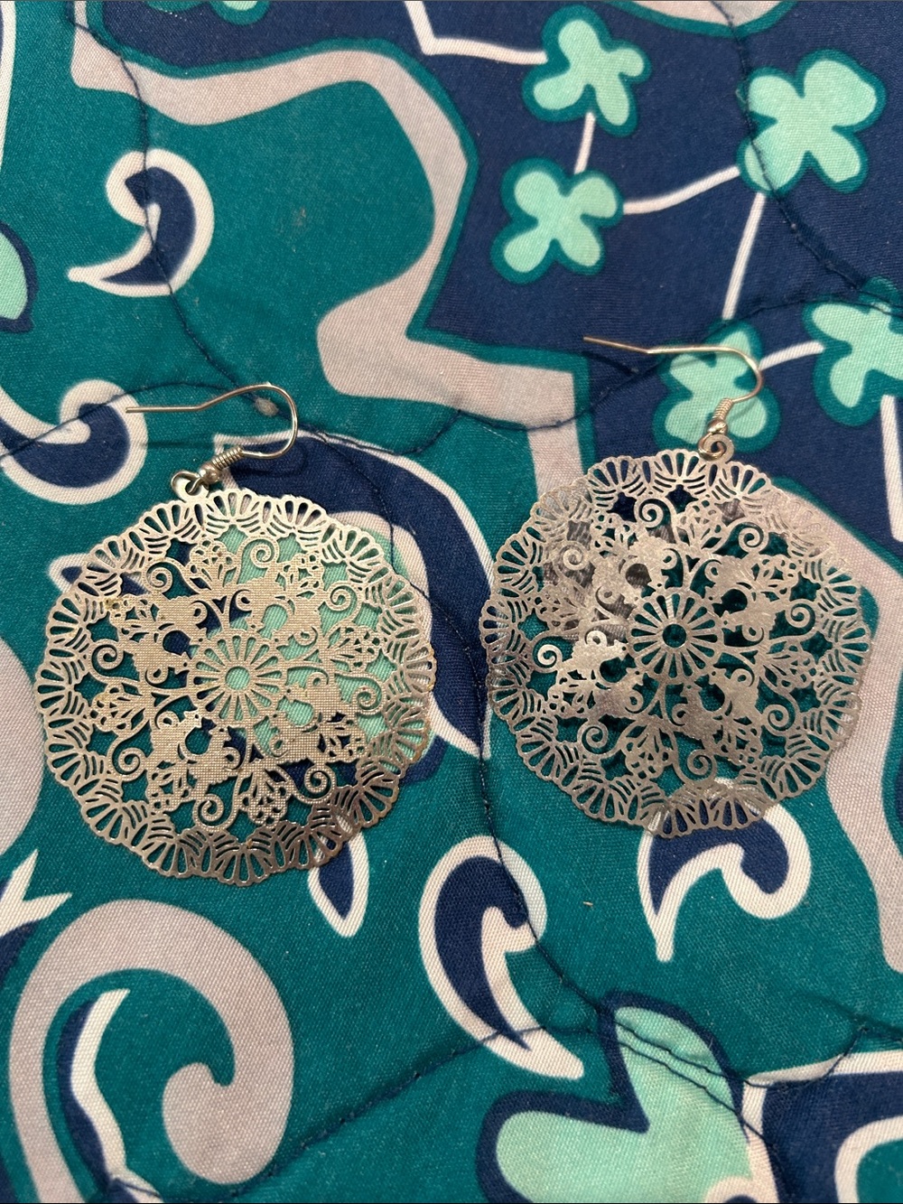Intricate Filigree Round Drop Earrings - Silver